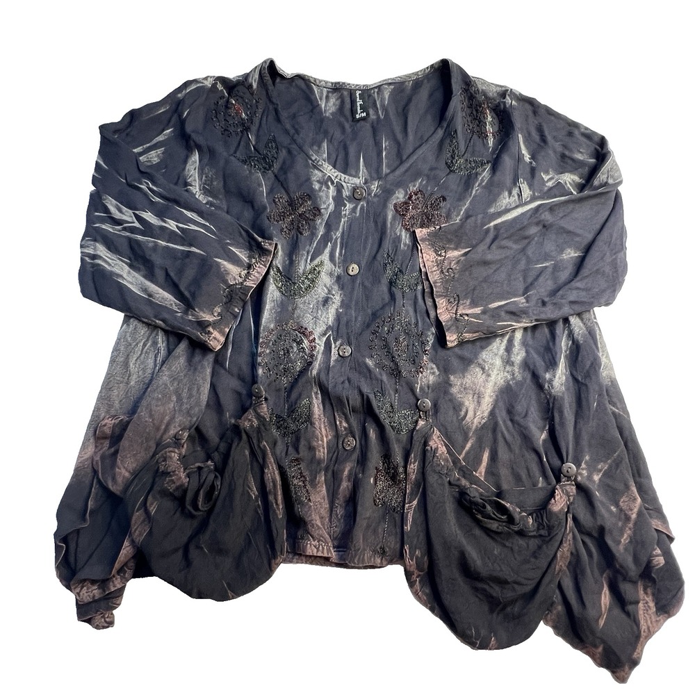 Vtg Sacred Threads Women Asymmetrical Hippie Fairy Boho Blouse‎ Pockets S/M